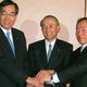 Toyota President (center), Fuji Heavy Industries President (left) and Daihatsu Motor Co. President (right) agreed on joint ventures in 2008.